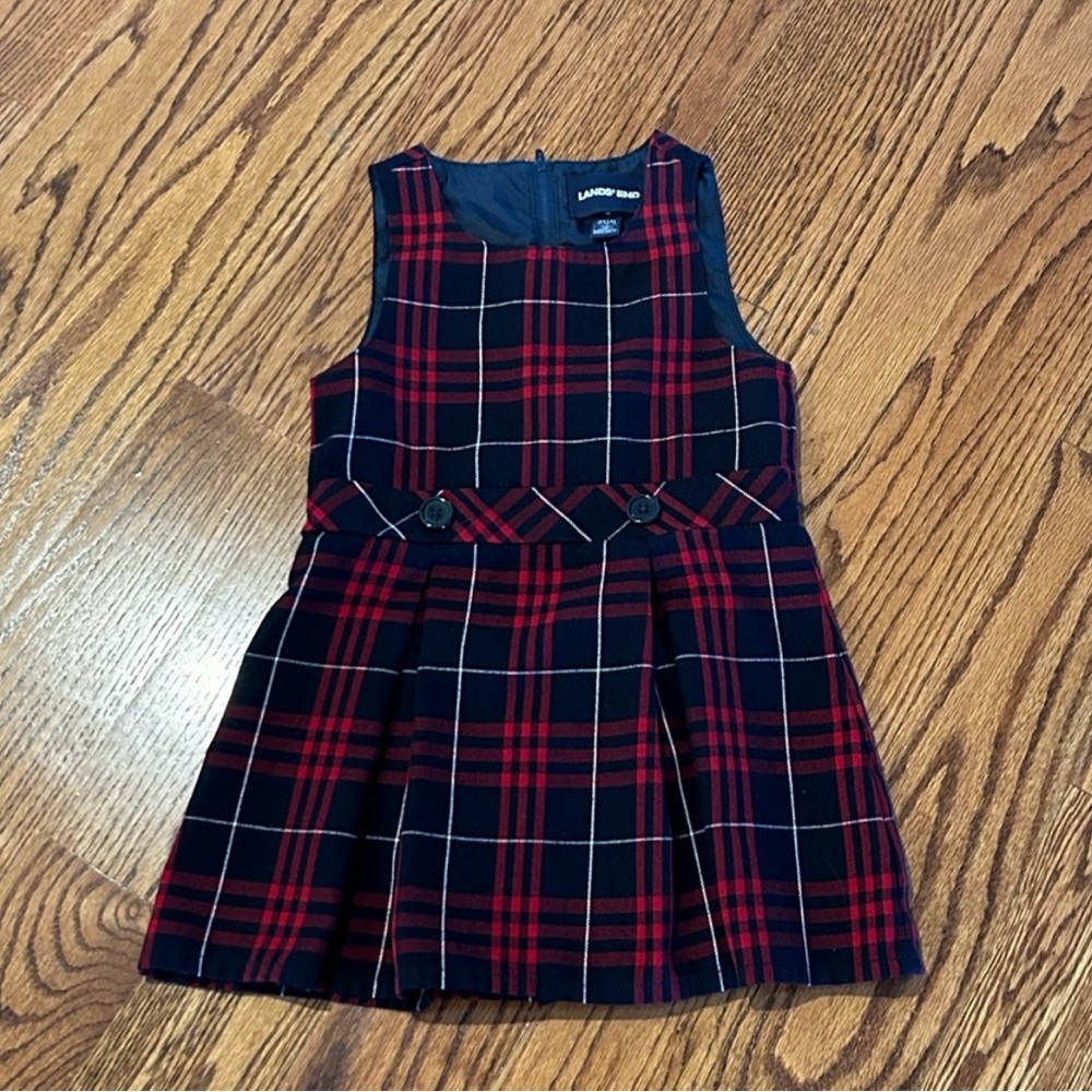 Lands' End Navy and Red Plaid Kids Dress School Uniform